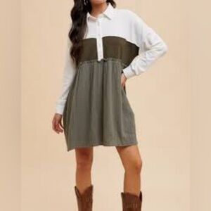 Anniewear Elegant White and Olive Midi Dress